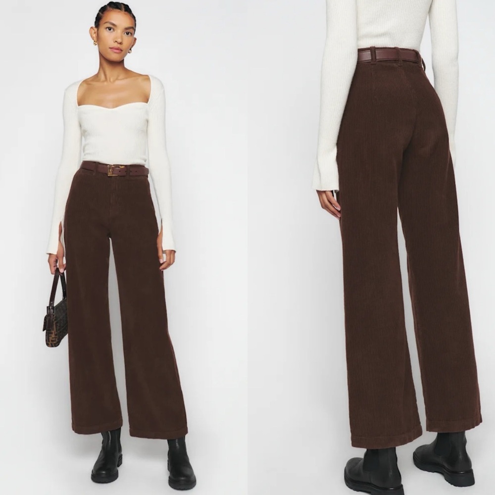 Reformation Logan Ultra High Rise Wide Leg Corduroy Pants in Espresso